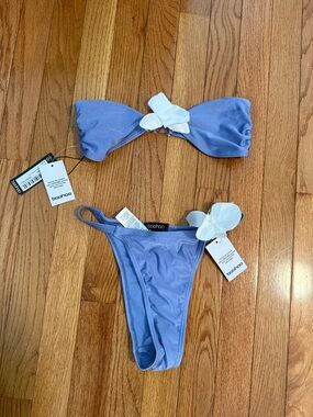 Boohoo Lavender Bandeau Bikini with White Floral Accents